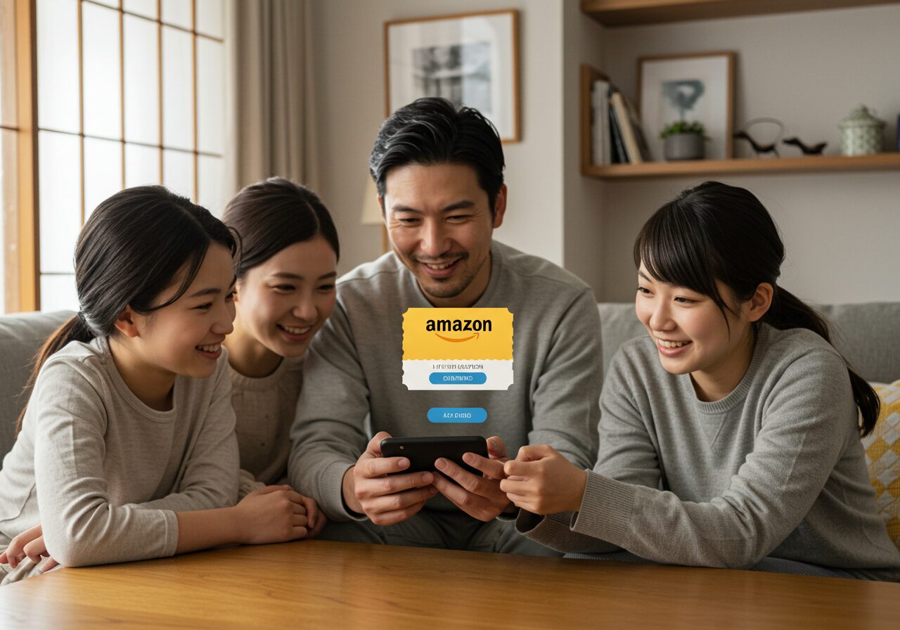 Amazonクーポンを利用してお得に買い物を楽しむ日本人家族