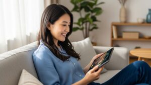Amazon Fire HD 10 第13世代 2023年モデルで動画を楽しむ日本人の様子