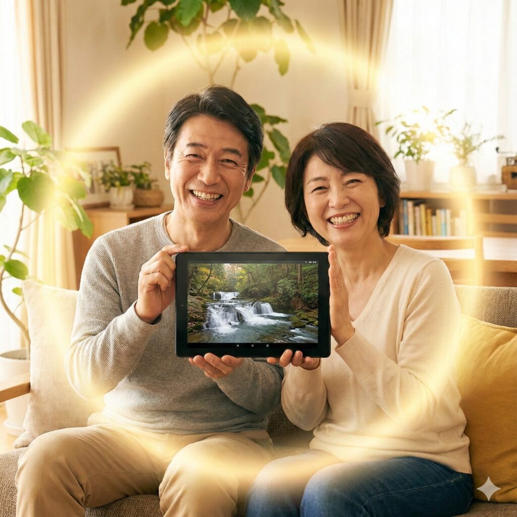 Fire HD 10のコスパに満足して笑顔の日本人ユーザー