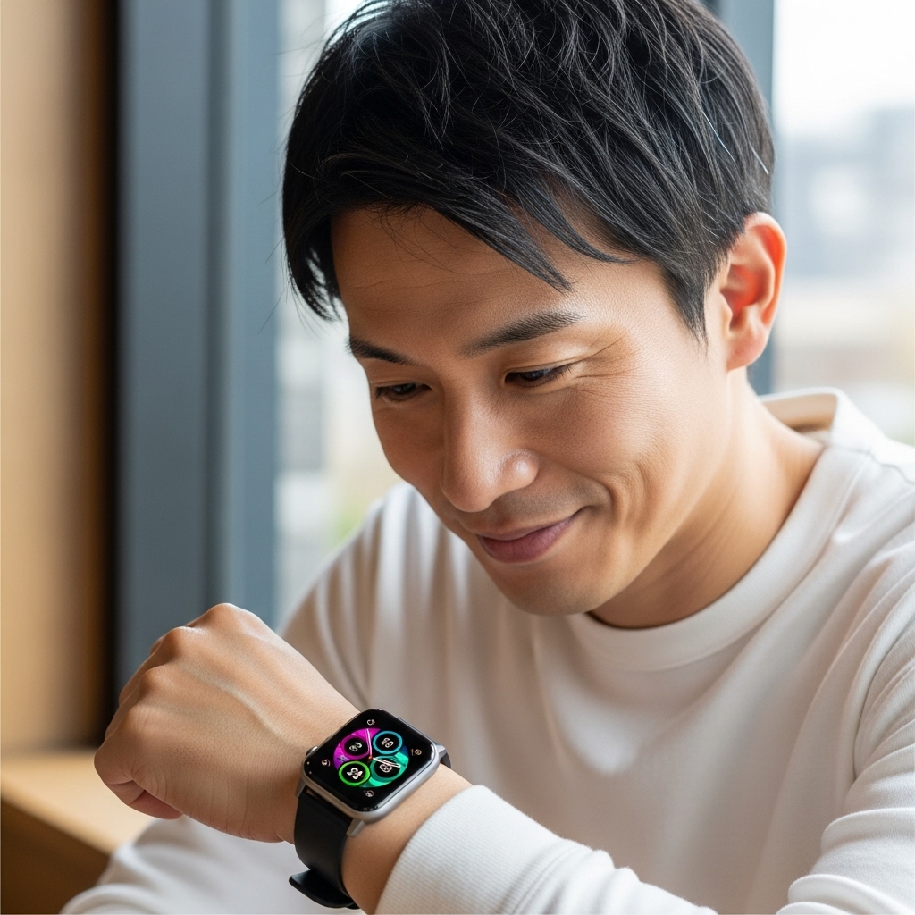 新しいApple Watchを身に着けて満足する日本人