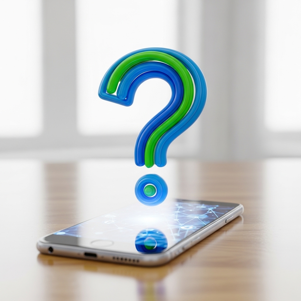 スマートフォンの上に浮かぶ疑問符