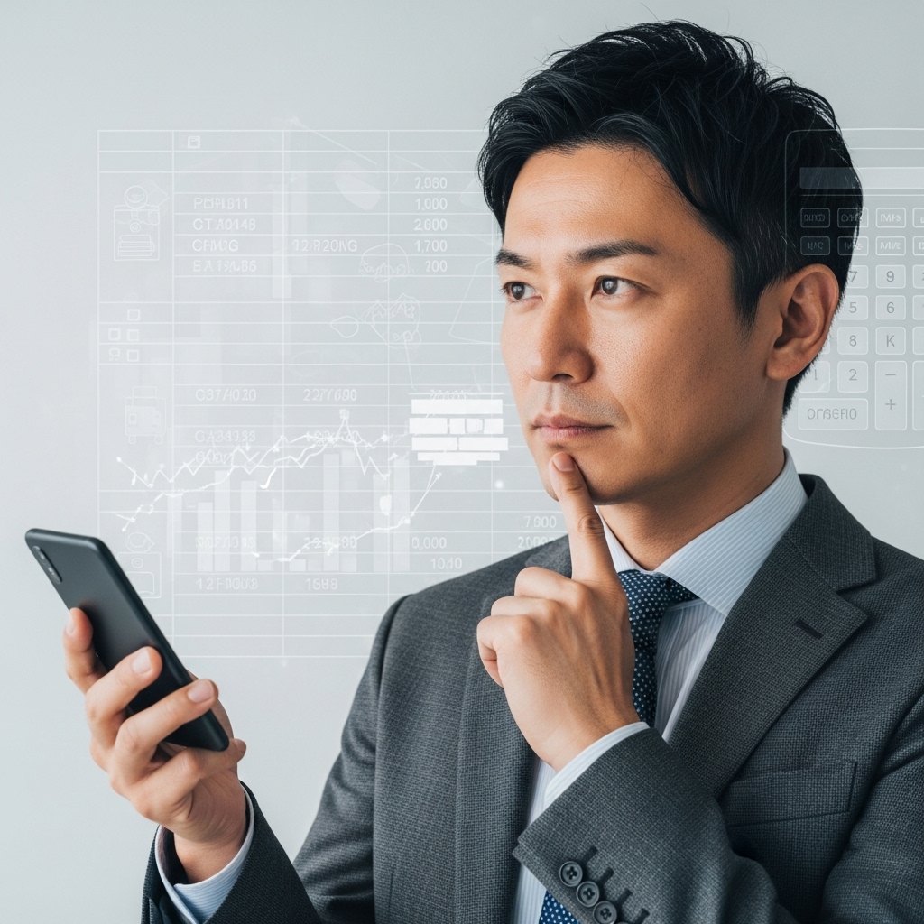 スマホを見ながら考える日本人男性