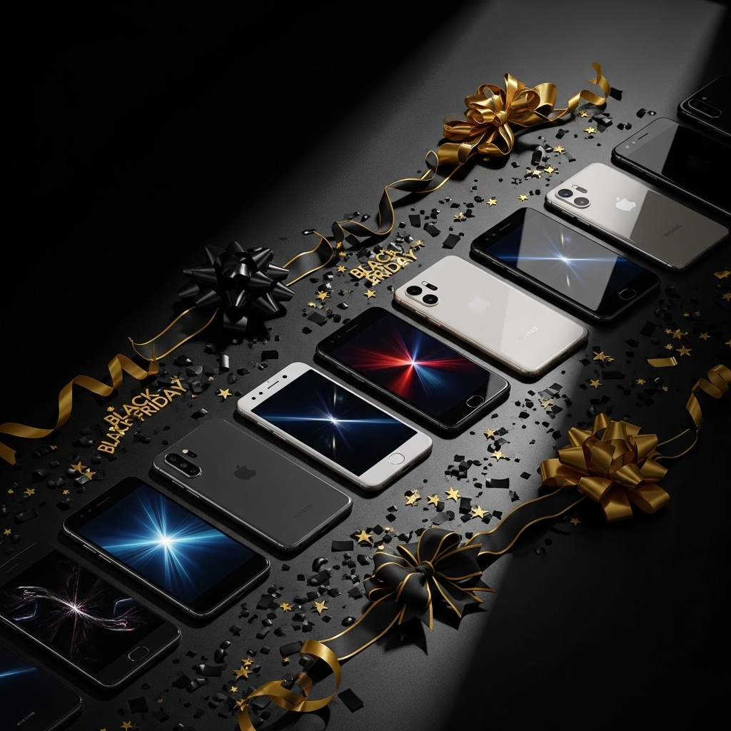 ブラックフライデーのセールイメージと複数のiPhone