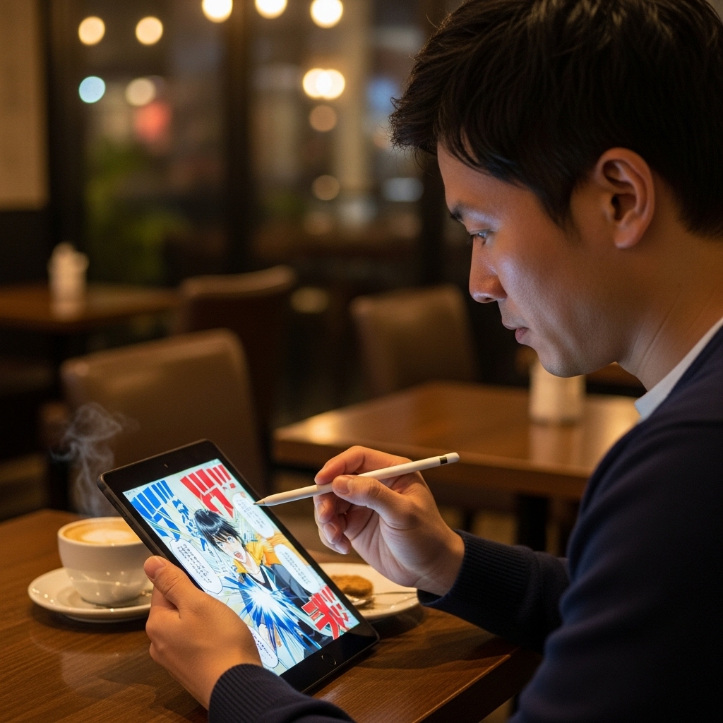 Fire HD 10で電子書籍を読みながらスタイラスペンでメモを取る様子