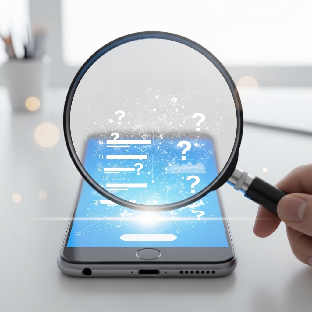 虫眼鏡とスマートフォン