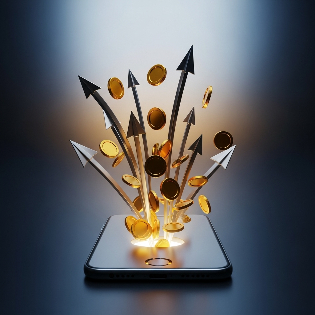 スマートフォンから溢れ出るポイントコイン