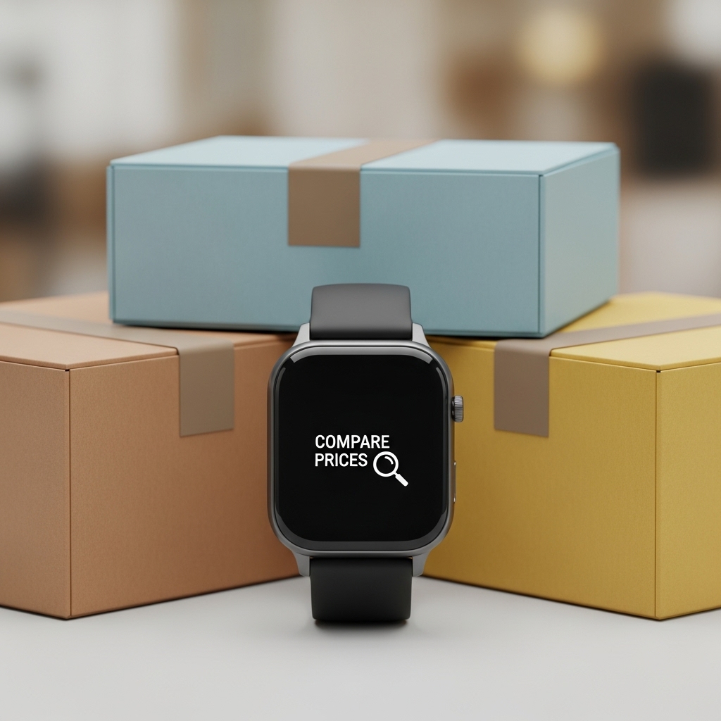 3つの配送ボックスとスマートウォッチ