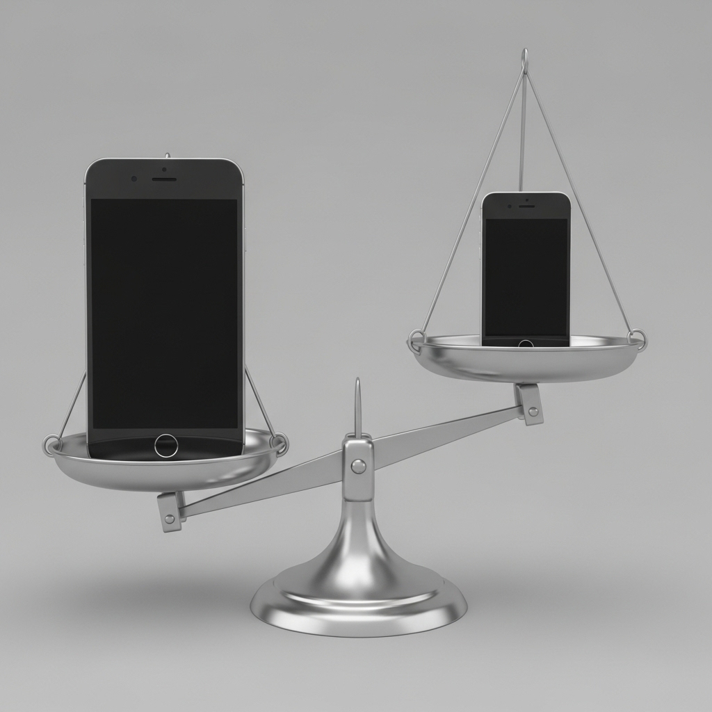 天秤に乗った2つのスマートフォン