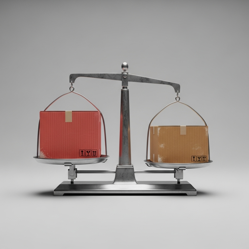 天秤に乗った二つの異なる色の箱