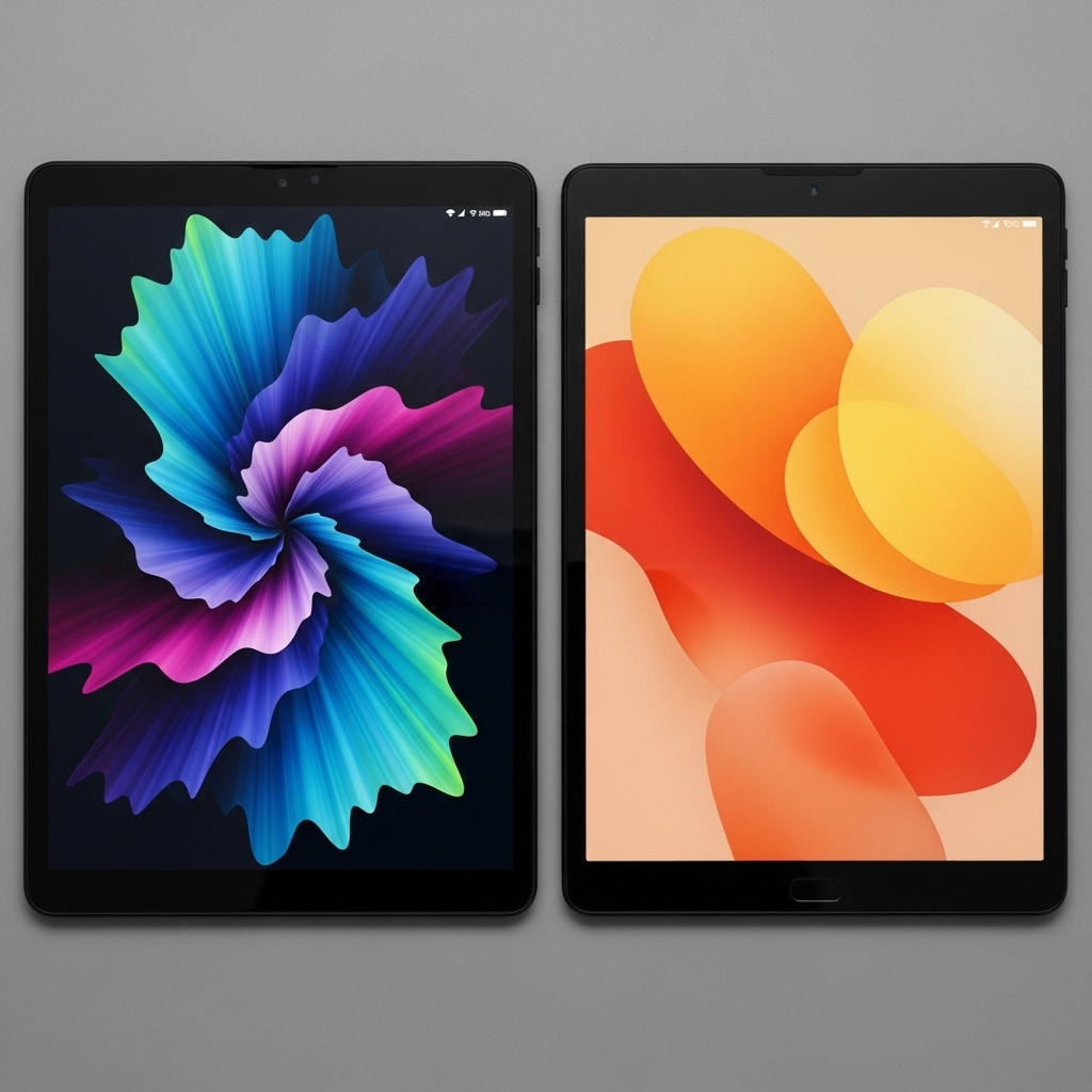 新旧のFire HD 10タブレットを並べて比較している様子