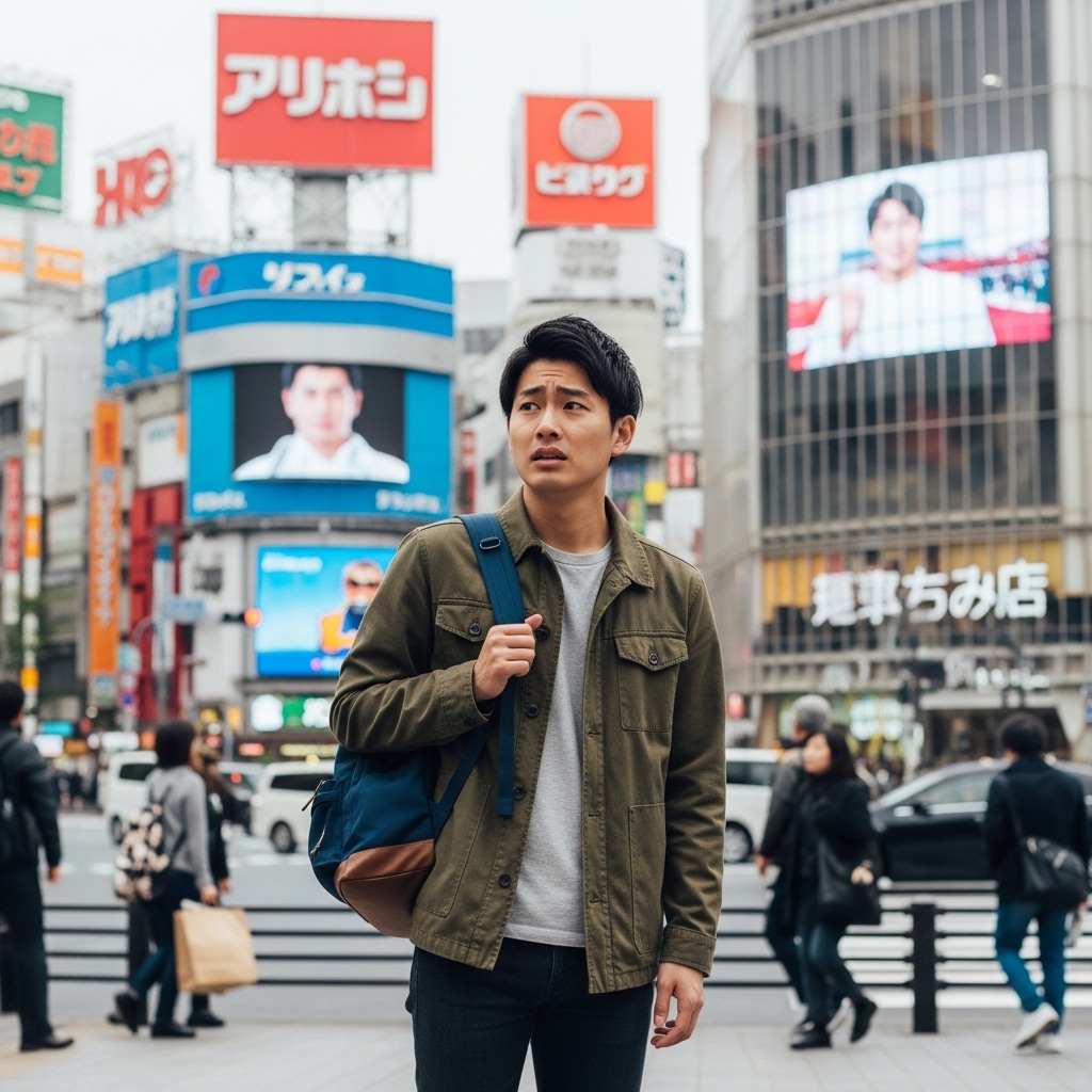 HHKBキーボードの取扱店を探して街を歩く日本人の様子