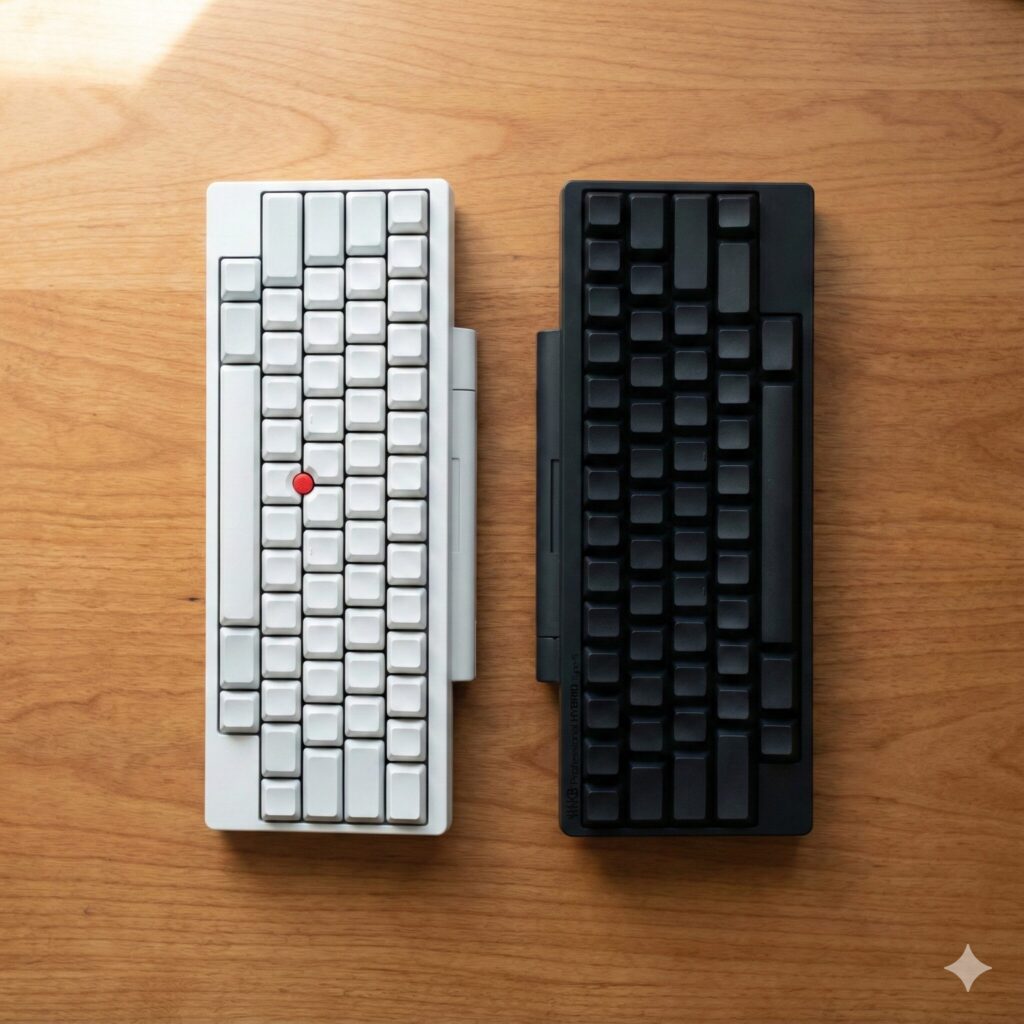 HHKBキーワード「HYBRID Type-S」 vs「Studio」二つの機種が並べられて比較されている写真
