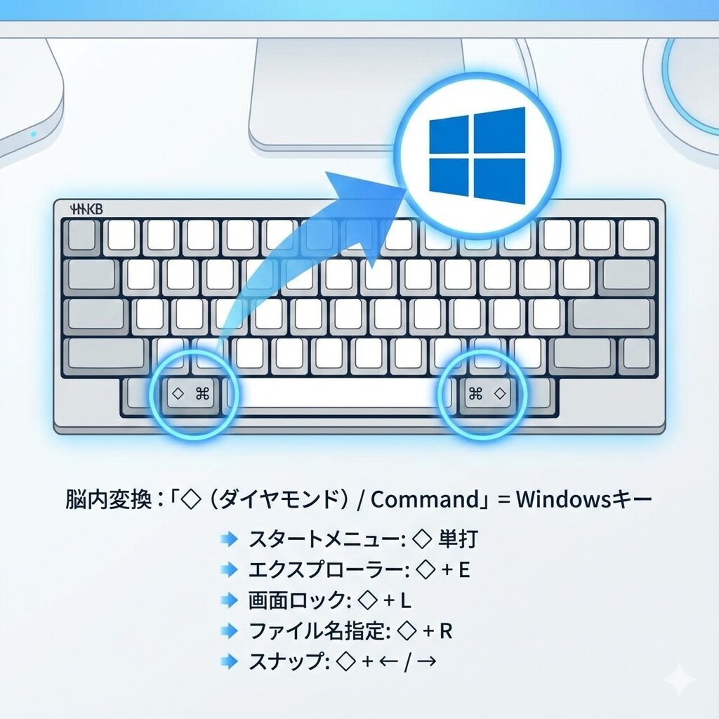 「hhkbキーボード」での「Windowsキー」の位置を、分かりやすくイラスト図解
