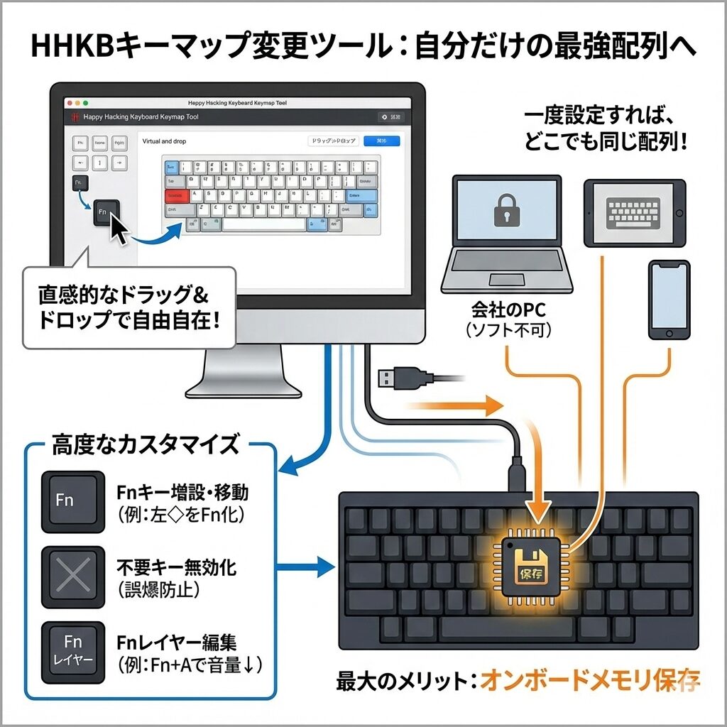 HHKBキーマップ変更ツールの活用術「自分だけの配列」への変換手順をイラスト図解