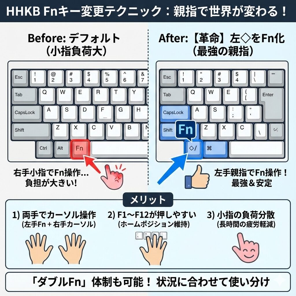 HHKBのFnキーを変更するテクニック、手順を、分かりやすくイラスト図解