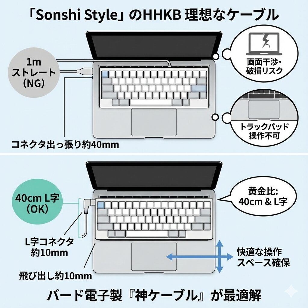 尊師スタイルに最適なL字ケーブルの長さを分かりやすくイラスト図解