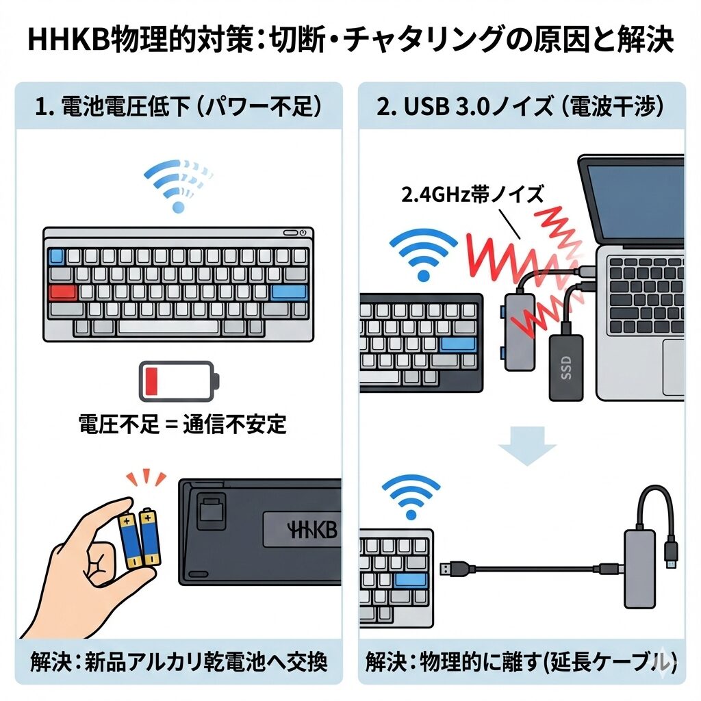 HHKBが勝手に切れる・チャタリングの物理的対策をイラストで、分かりやすく図解