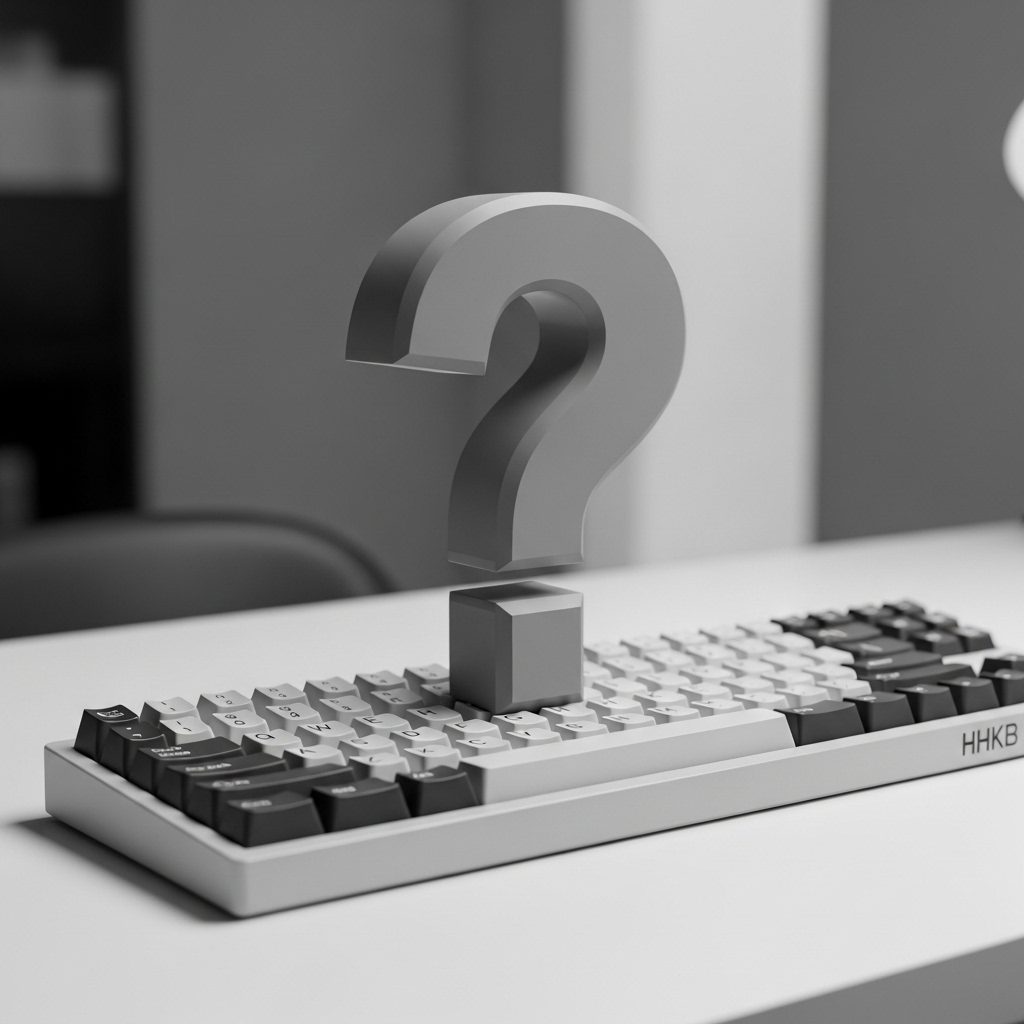 「hhkb ケーブル おすすめ」よくある質問をイメージした、クエスチョンマーク「?」