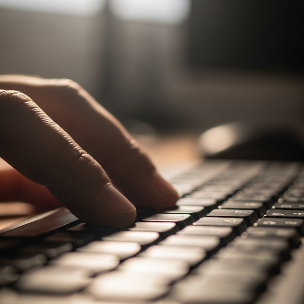 キーボード操作に戸惑う手元 慣れないタイピング