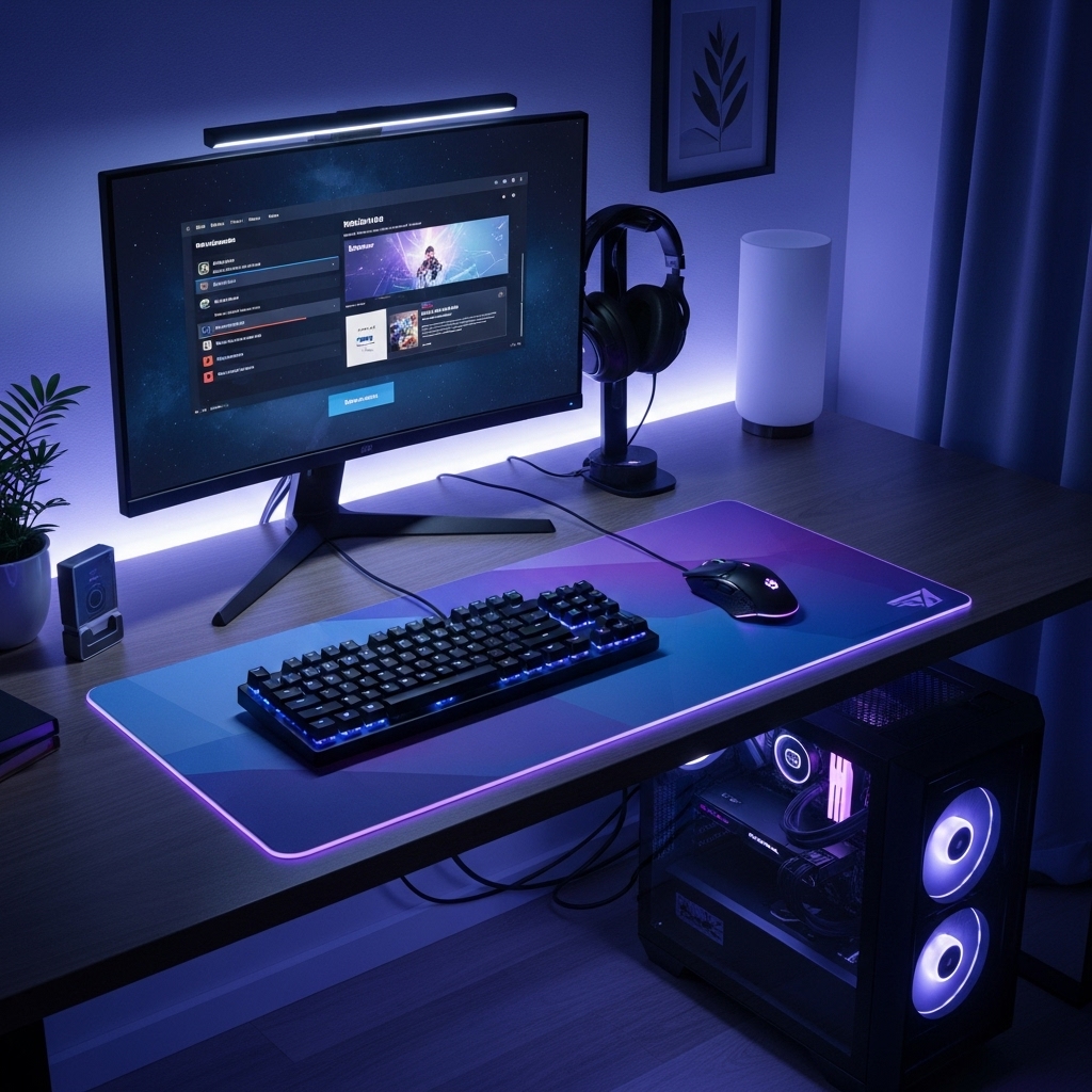 ゲーミングデスク HHKBキーボード 落ち着いたRGBライティング