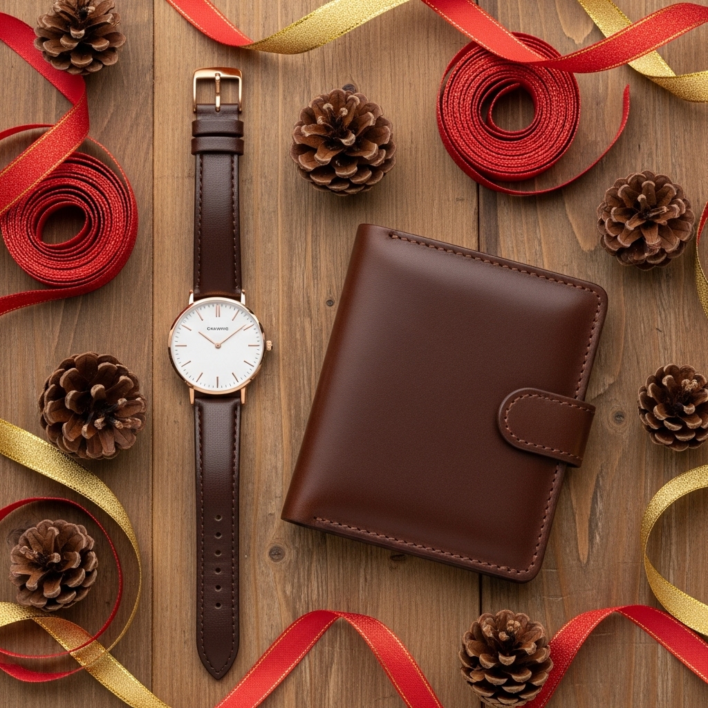 クリスマスプレゼント用のレディース腕時計と革財布