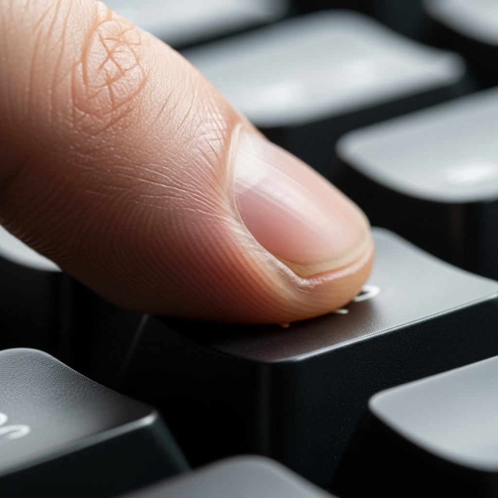 キーボードのキースイッチを指で押し込んで打鍵感を確認するアップ画像