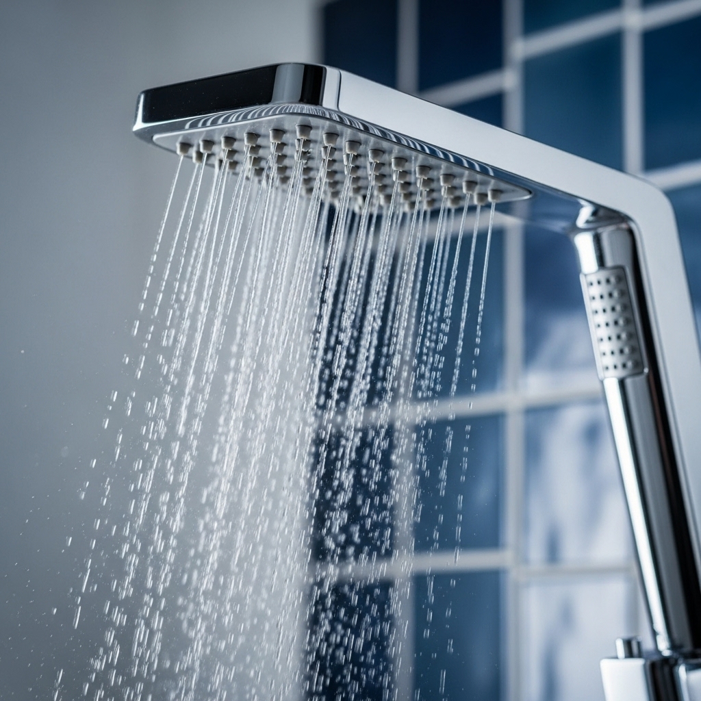 高級シャワーヘッドから出る微細な泡と水流のアップ